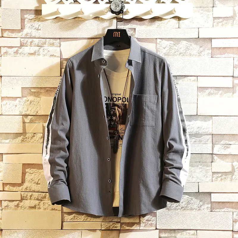 Men White Blue Striped Long Sleeve Shirt