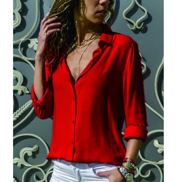 Long Sleeve Button Down Shirt for Women Green White - Image 8
