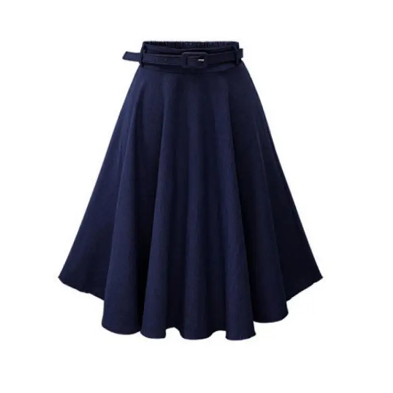 Women Navy Blue A-Word Skirt Large High Waist