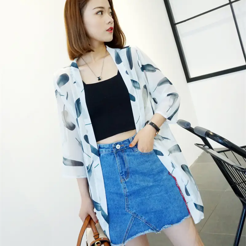 Women's Black Chiffon Sunscreen Cape Mid-Length Vessel Coat - Image 11