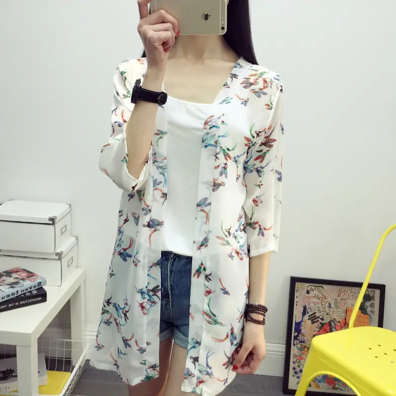 Women's Black Chiffon Sunscreen Cape Mid-Length Vessel Coat - Image 4