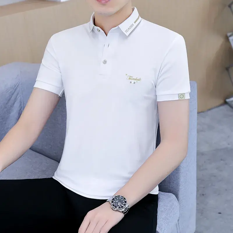 Men's White Polo T-Shirt Short Sleeve Summer Casual