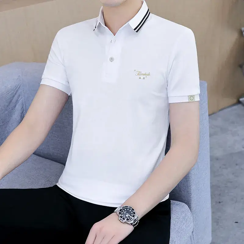 Men's White Polo T-Shirt Short Sleeve Summer Casual