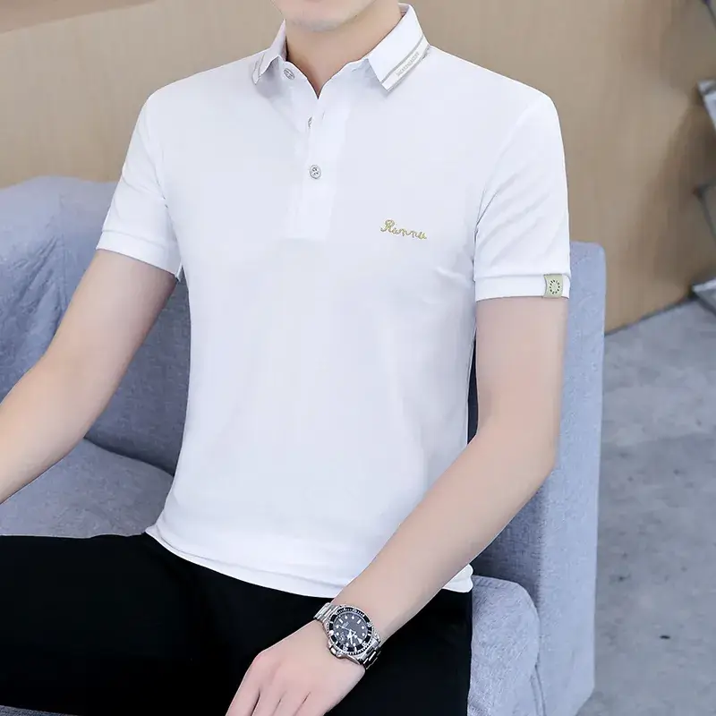 Men's White Polo T-Shirt Short Sleeve Summer Casual