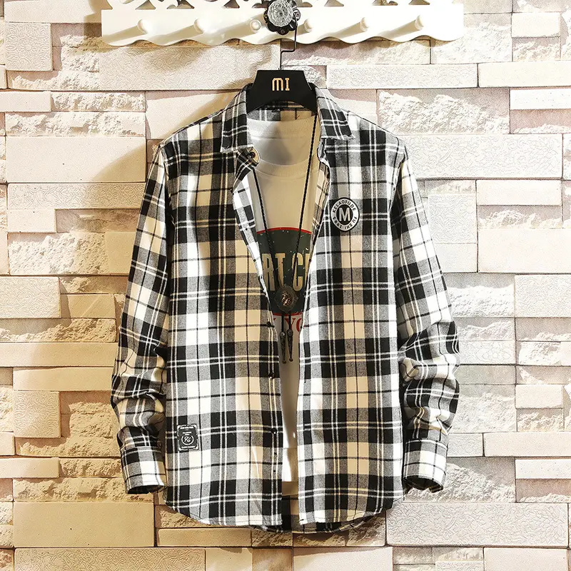 Men Red Plaid Cotton Long Sleeve Shirt - Image 4