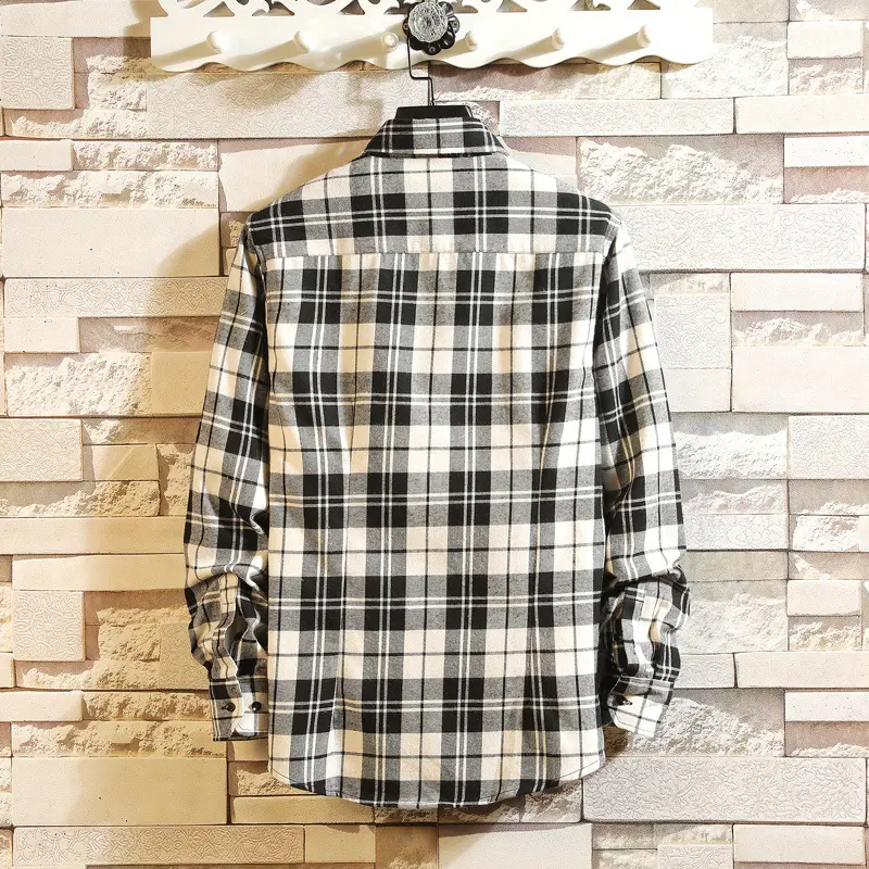 Men Red Plaid Cotton Long Sleeve Shirt - Image 6