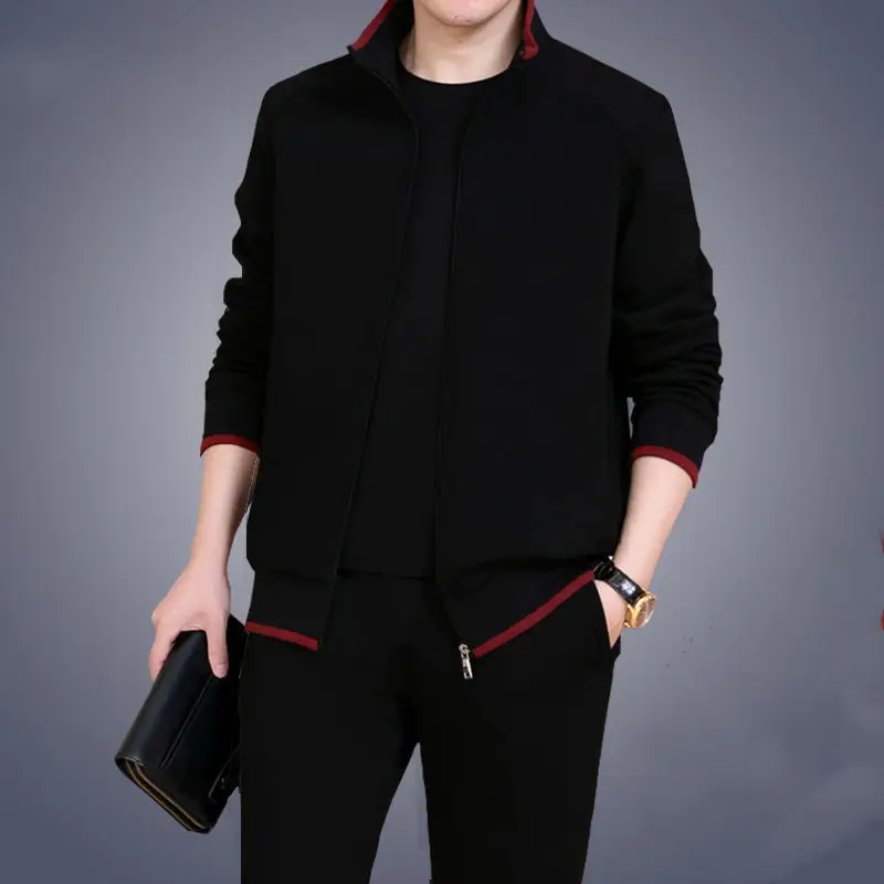 Men Maroon Zipper Track Suit Black Pants 2Pc - Image 4