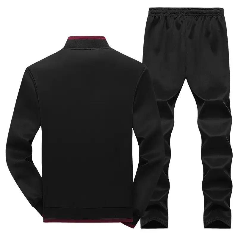 Men Maroon Zipper Track Suit Black Pants 2Pc - Image 7
