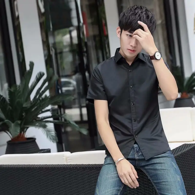 Men Slim Fit Light Blue Short Sleeve Shirt Summer Wear
