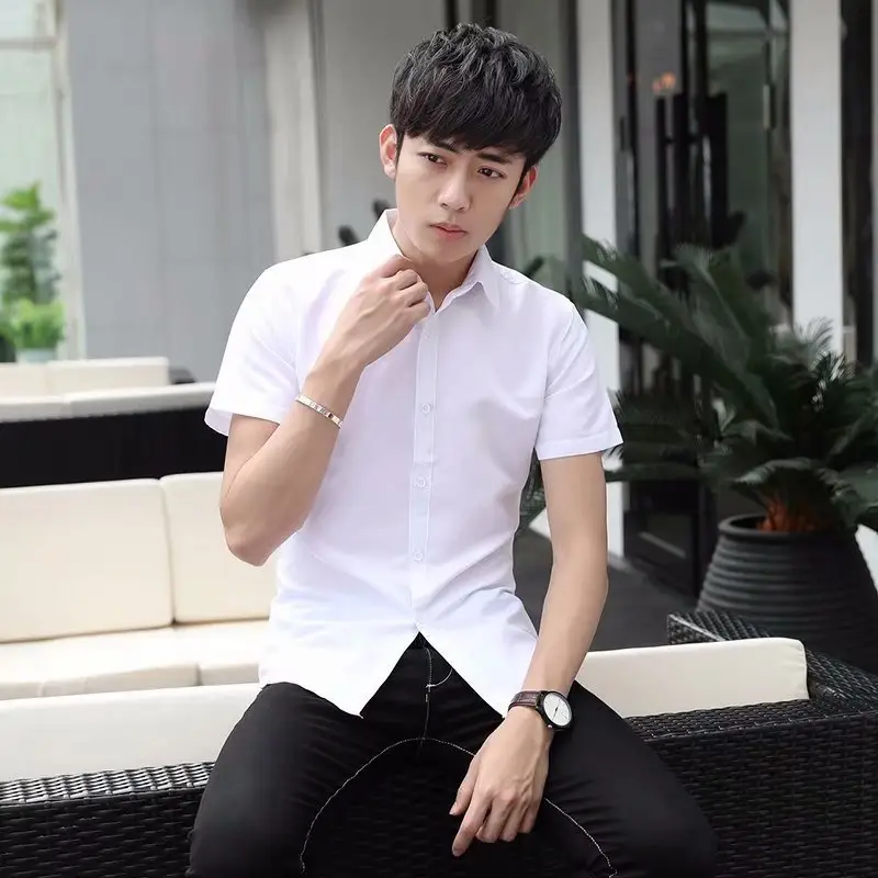 Men Slim Fit Light Blue Short Sleeve Shirt Summer Wear