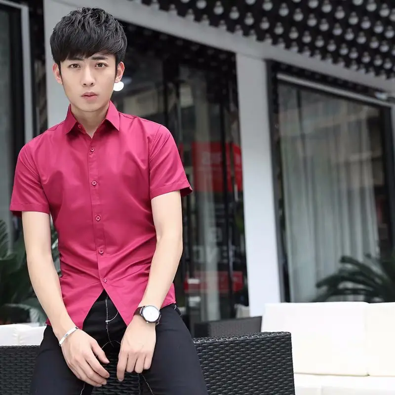 Men Slim Fit Light Blue Short Sleeve Shirt Summer Wear