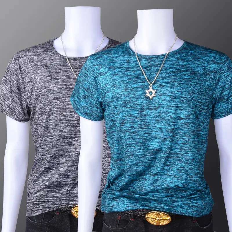Men Red Marbled Short Sleeve T-Shirt Elastic Training - Image 7