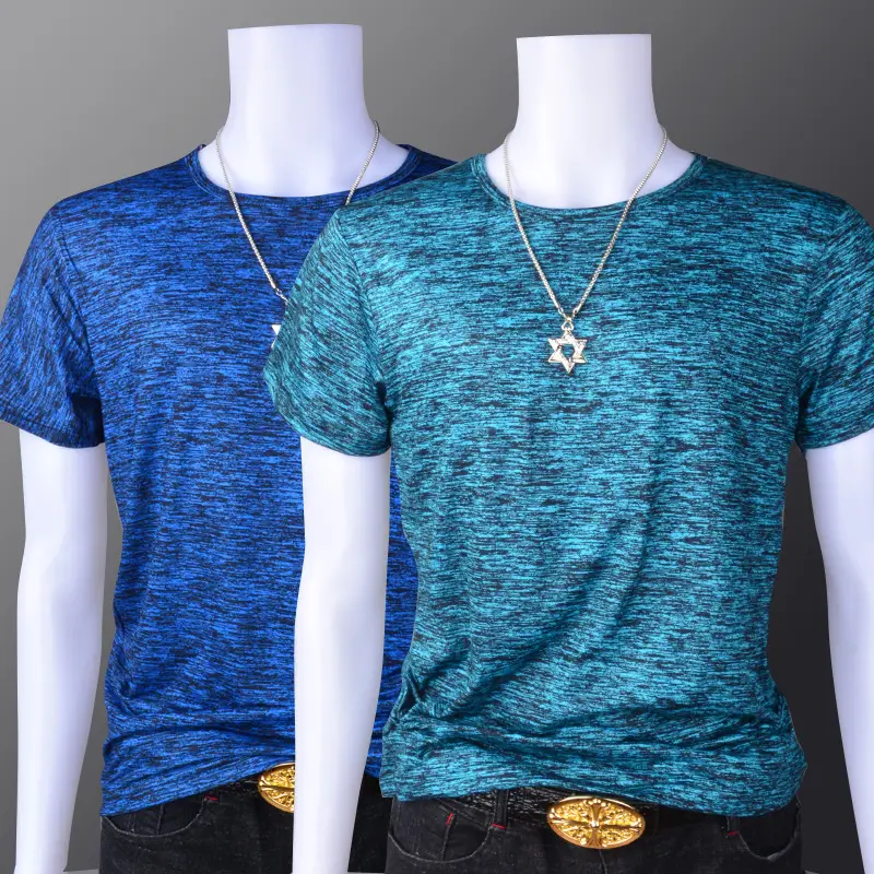 Men Red Marbled Short Sleeve T-Shirt Elastic Training - Image 8