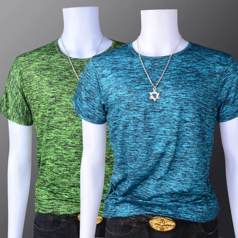 Men Red Marbled Short Sleeve T-Shirt Elastic Training - Image 9