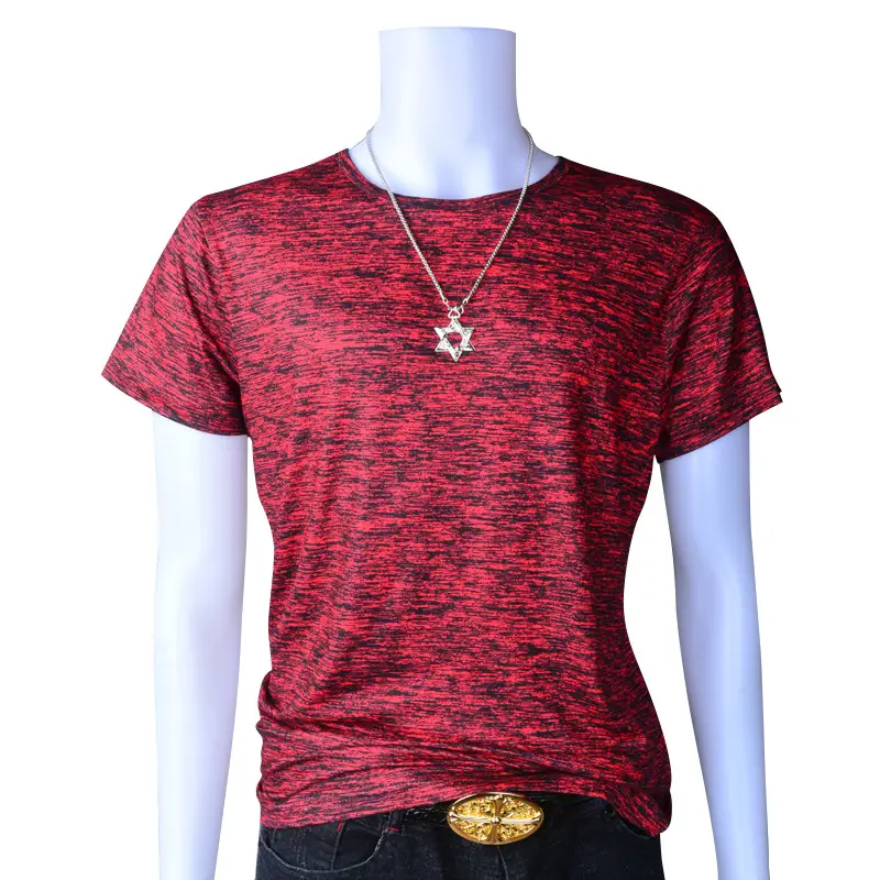 Men Red Marbled Short Sleeve T-Shirt Elastic Training - Image 11