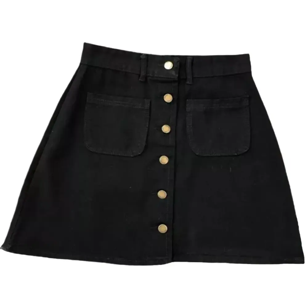 Women Denim Skirt Blue Light Blue Button High Waist Slimming - Image 7