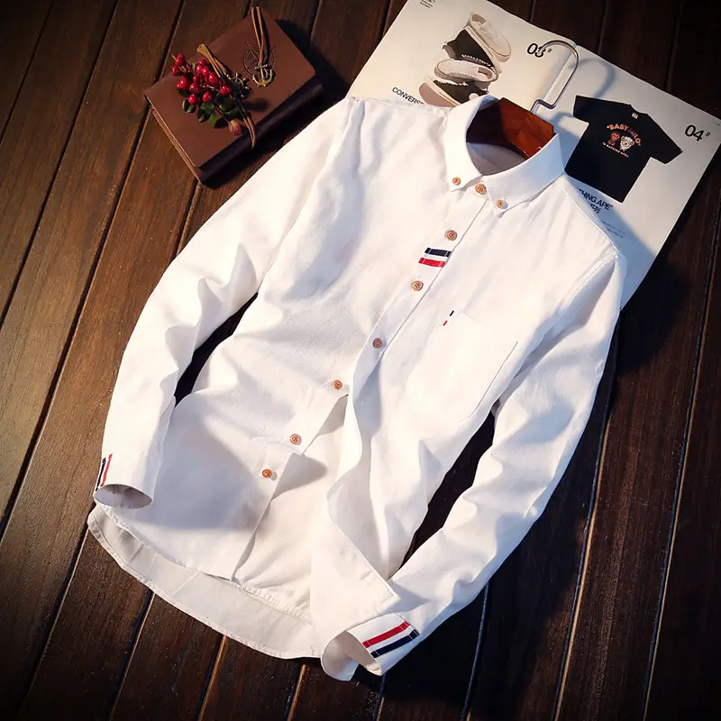 Men's Blue Japanese Style Slim Fit Shirt with Embroidered Details - Image 8