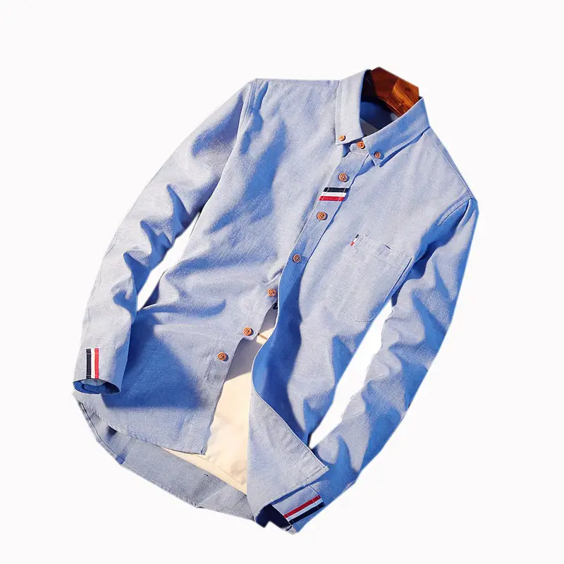 Men's Blue Japanese Style Slim Fit Shirt with Embroidered Details - Image 10