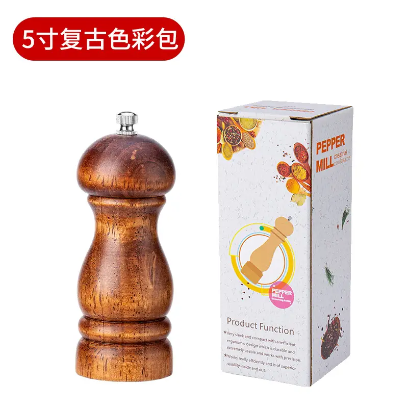 5 Inch Wooden Manual Pepper Grinder Solid Wood - Image 4