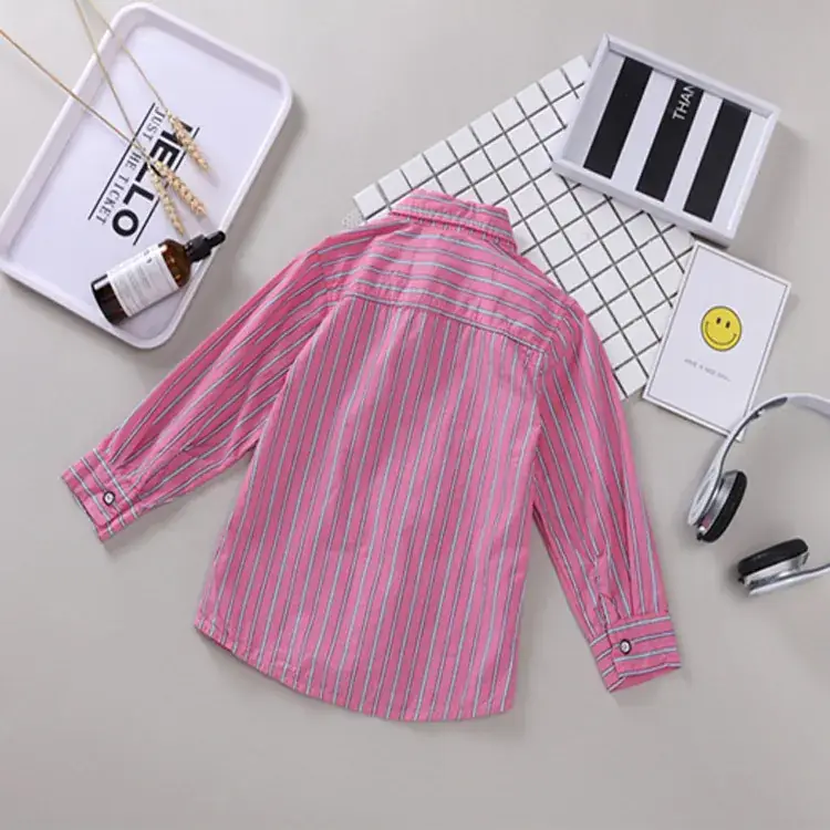 2021 Boys Striped Long Sleeve Shirt Blue Pink - Image 4