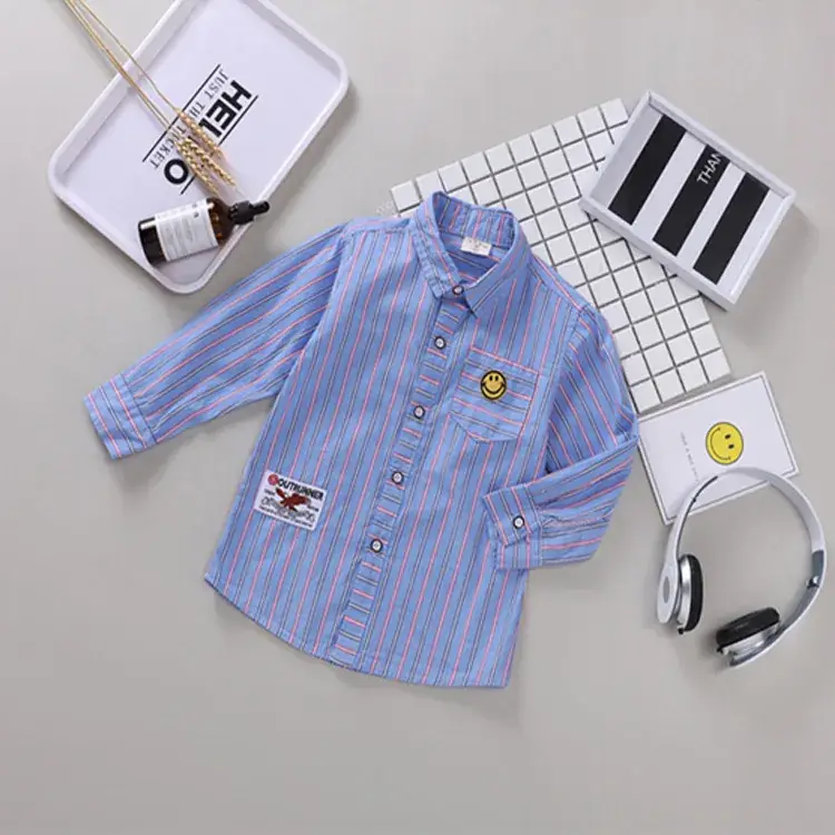 2021 Boys Striped Long Sleeve Shirt Blue Pink - Image 2