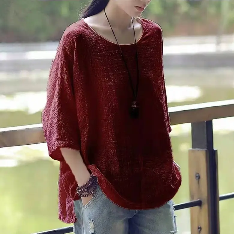 White Cross-Border T-Shirt Large Size Bat Sleeve Women - Image 9