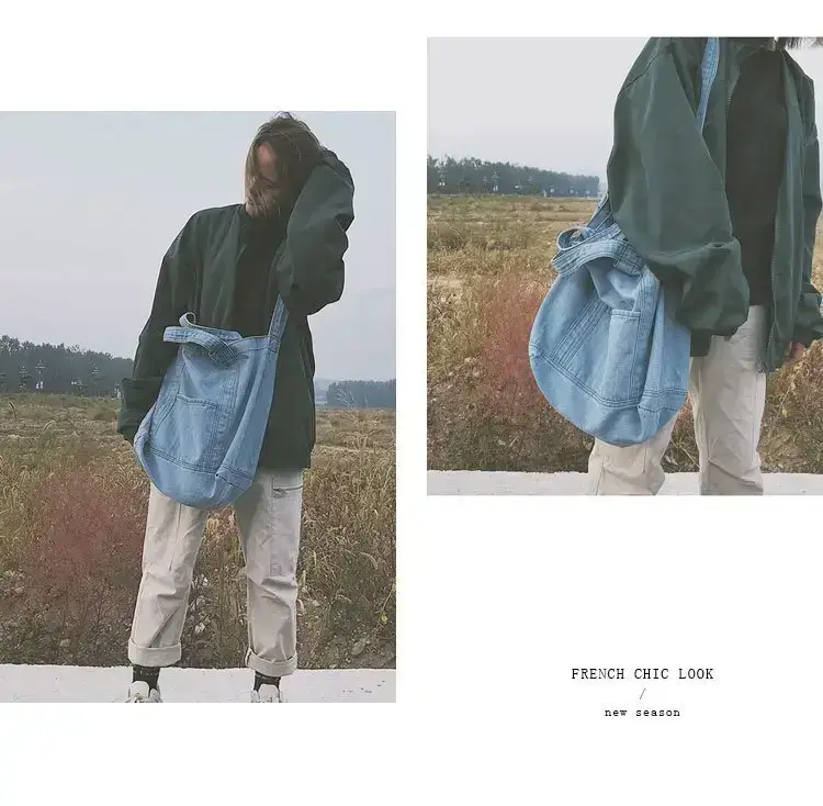 Wholesale Denim Bag 2018 New Large Capacity Shoulder Shopping Bag Crossbody Bag Korean Fashion chic Artistic Cloth — feature 10