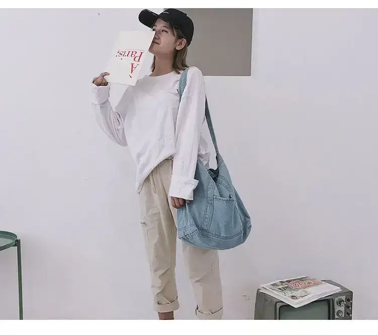 Wholesale Denim Bag 2018 New Large Capacity Shoulder Shopping Bag Crossbody Bag Korean Fashion chic Artistic Cloth — feature 15