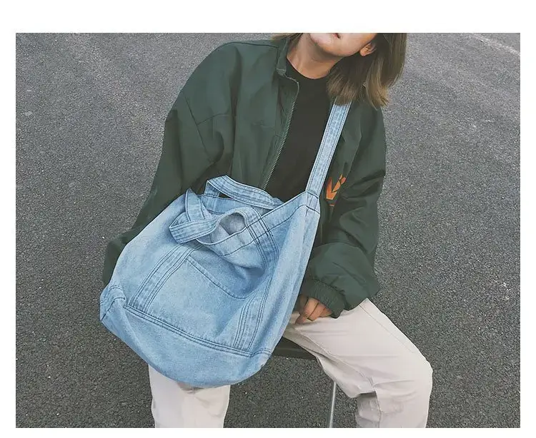 Wholesale Denim Bag 2018 New Large Capacity Shoulder Shopping Bag Crossbody Bag Korean Fashion chic Artistic Cloth — feature 17