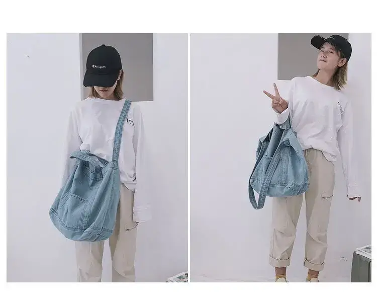 Wholesale Denim Bag 2018 New Large Capacity Shoulder Shopping Bag Crossbody Bag Korean Fashion chic Artistic Cloth — feature 18