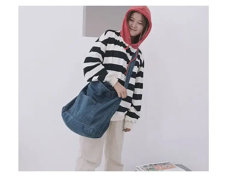 Wholesale Denim Bag 2018 New Large Capacity Shoulder Shopping Bag Crossbody Bag Korean Fashion chic Artistic Cloth — feature 24