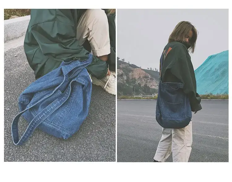 Wholesale Denim Bag 2018 New Large Capacity Shoulder Shopping Bag Crossbody Bag Korean Fashion chic Artistic Cloth — feature 9