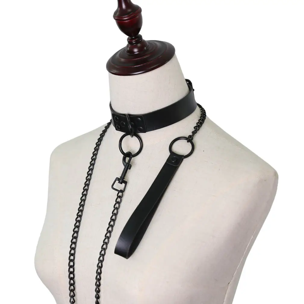 Women's Leather Collar Leash with O-Shaped Clasp