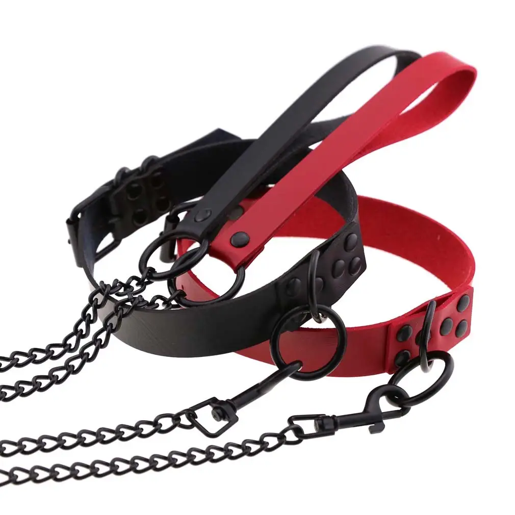 Women's Leather Collar Leash with O-Shaped Clasp