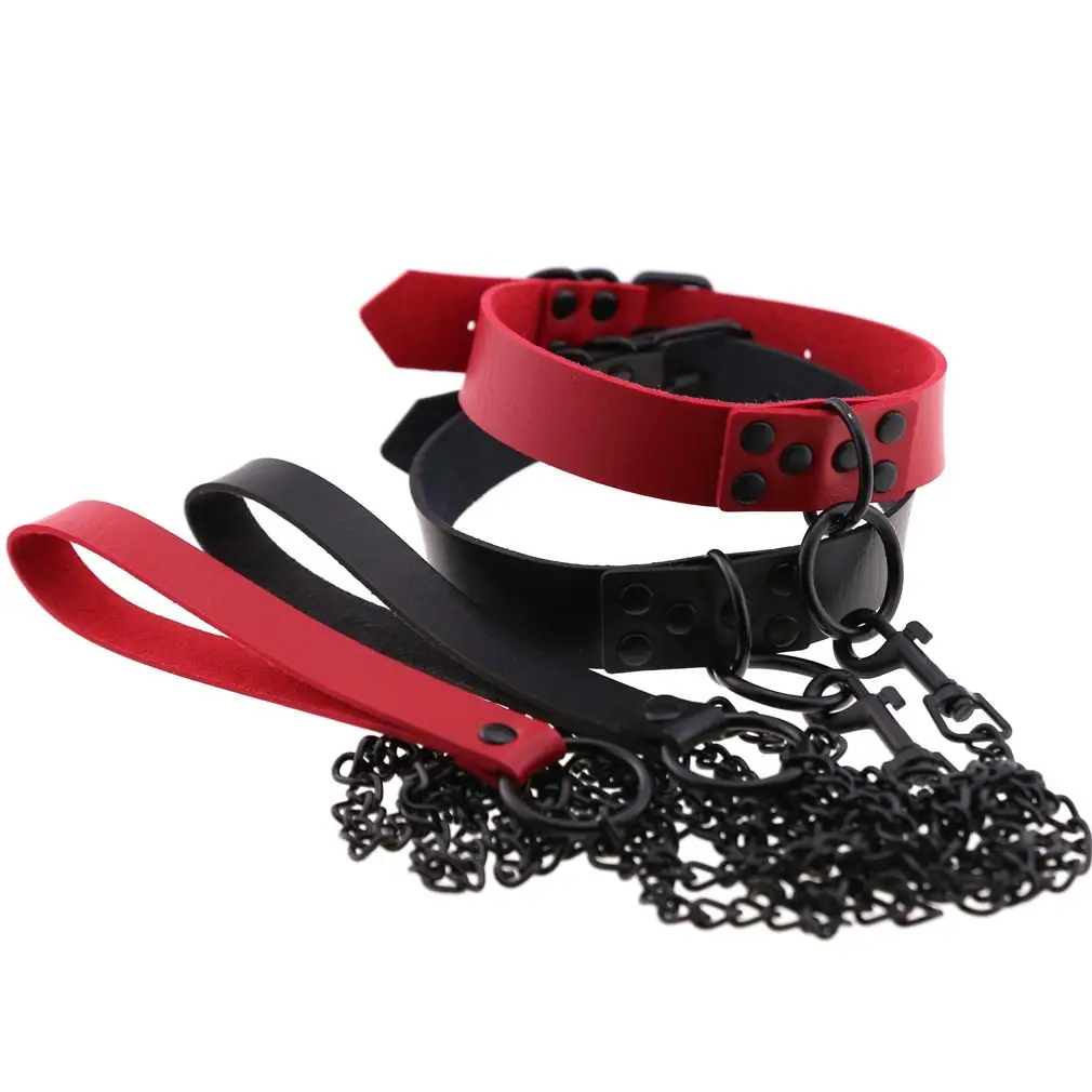 Women's Leather Collar Leash with O-Shaped Clasp
