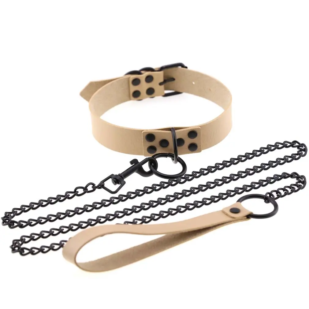 Women's Leather Collar Leash with O-Shaped Clasp