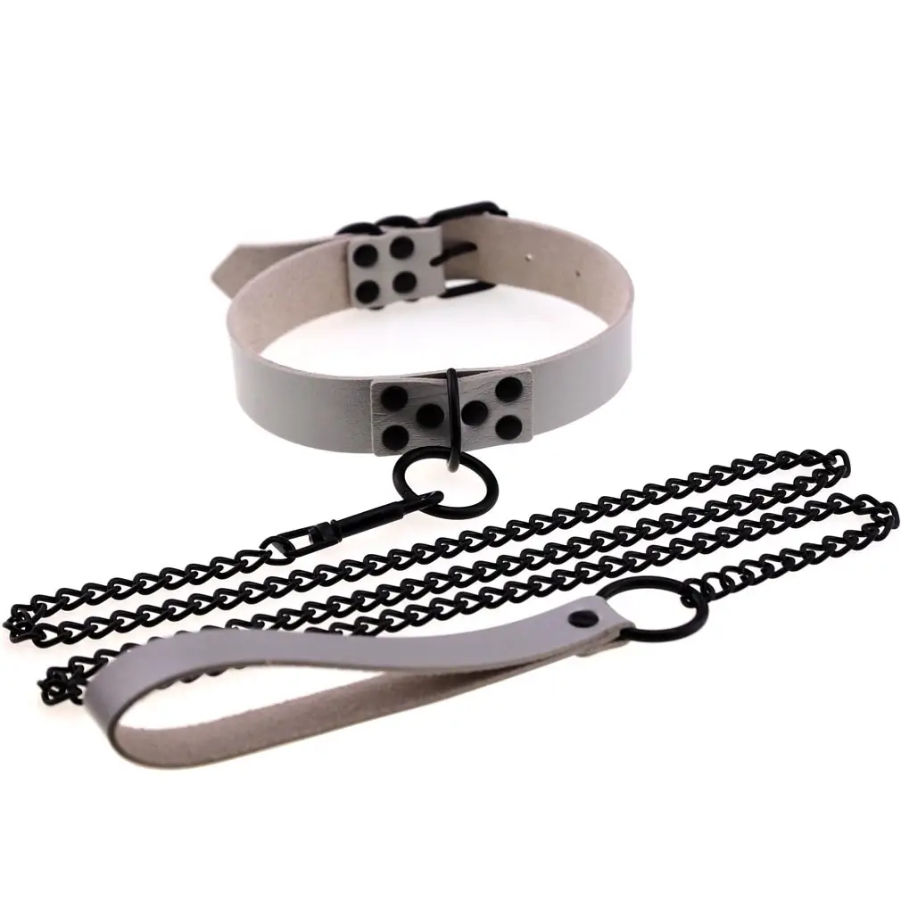 Women's Leather Collar Leash with O-Shaped Clasp
