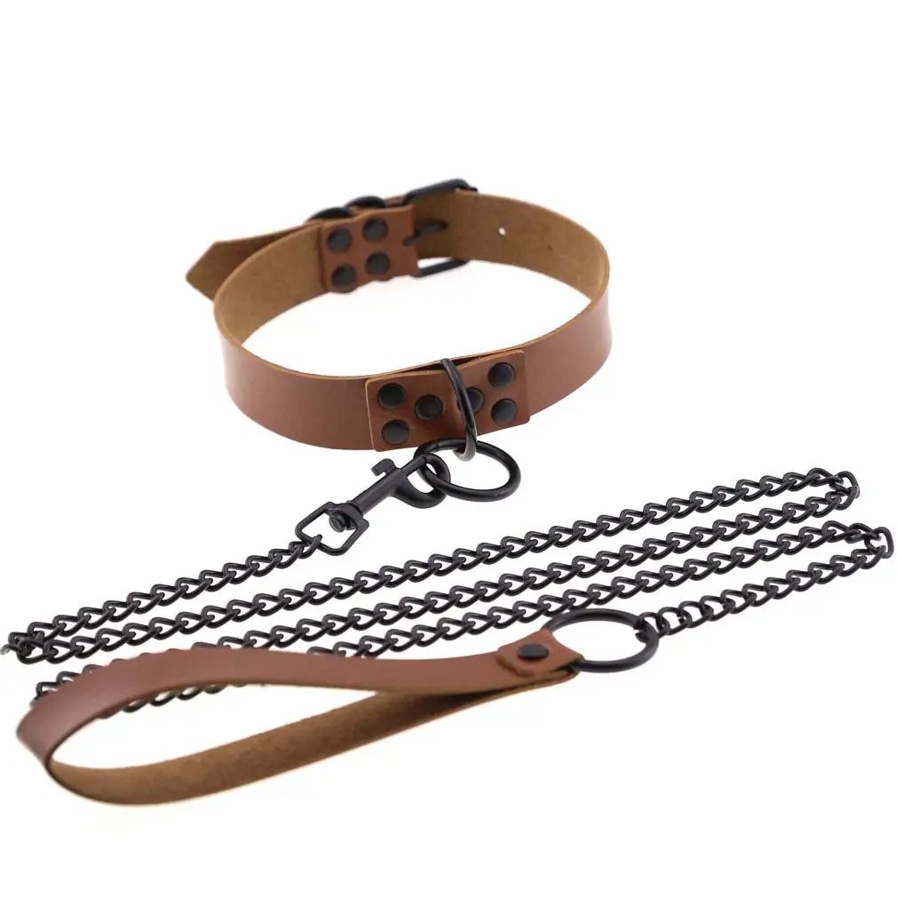 Women's Leather Collar Leash with O-Shaped Clasp