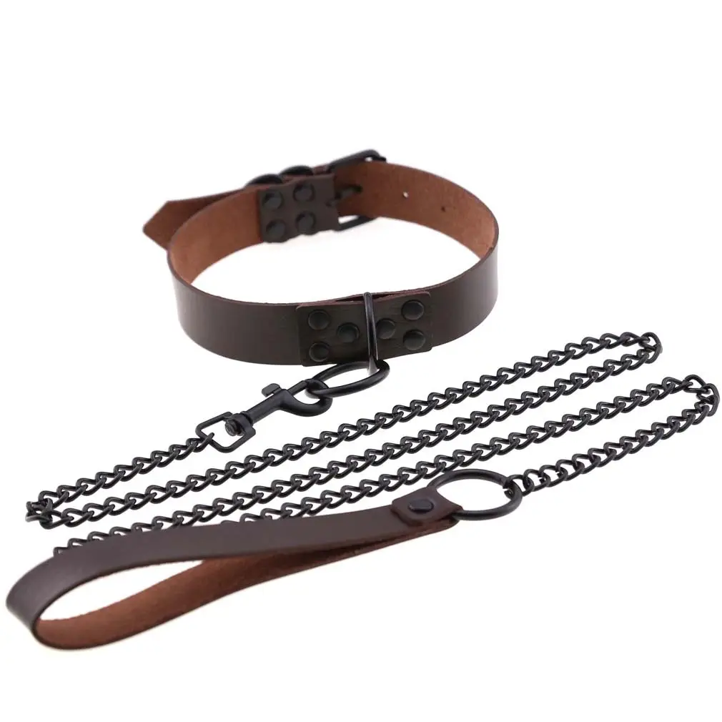 Women's Leather Collar Leash with O-Shaped Clasp