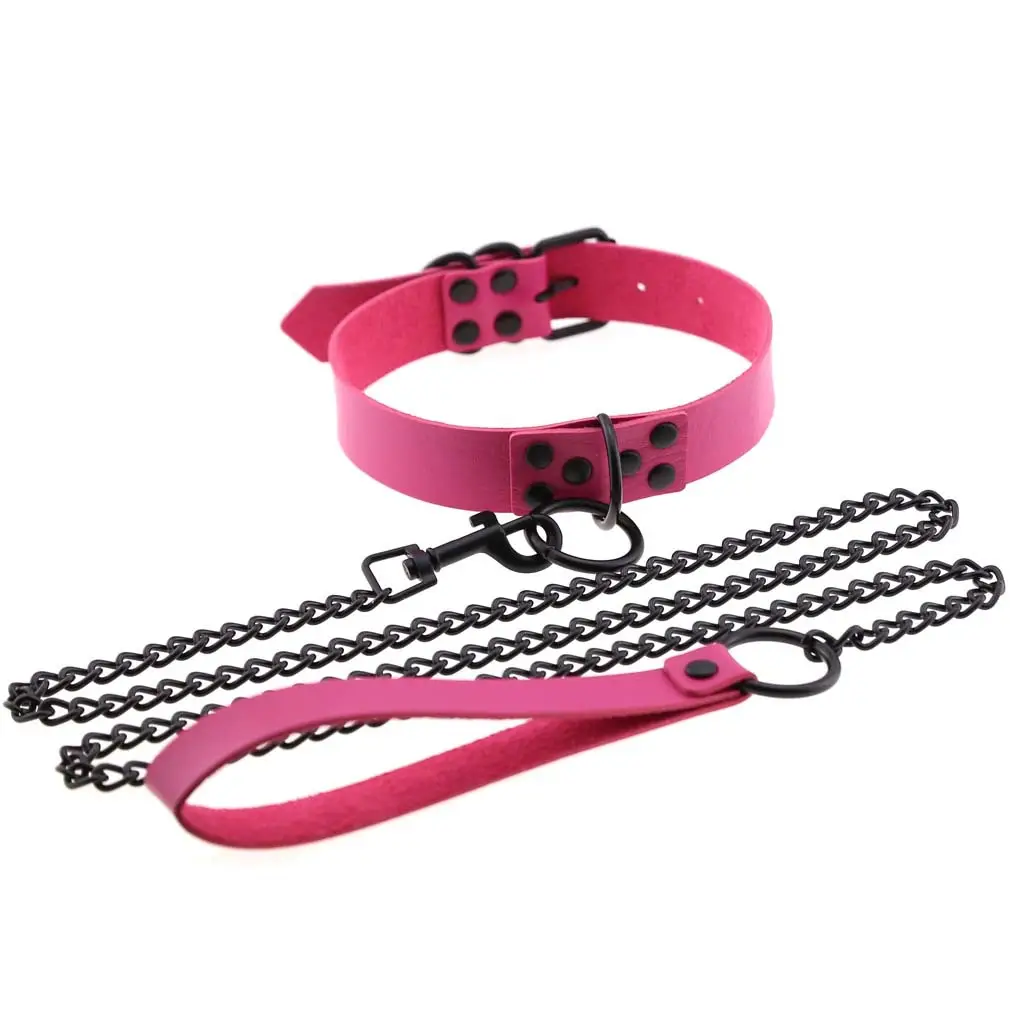 Women's Leather Collar Leash with O-Shaped Clasp