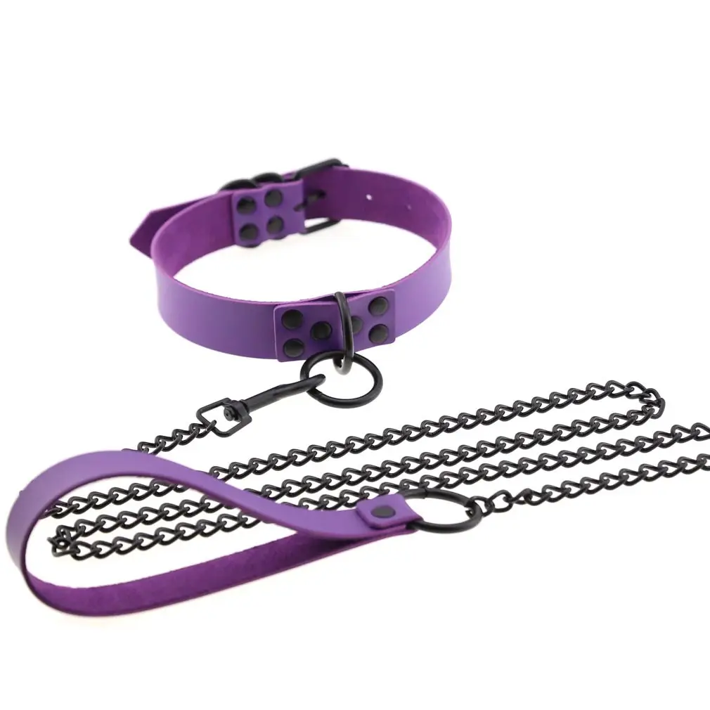 Women's Leather Collar Leash with O-Shaped Clasp