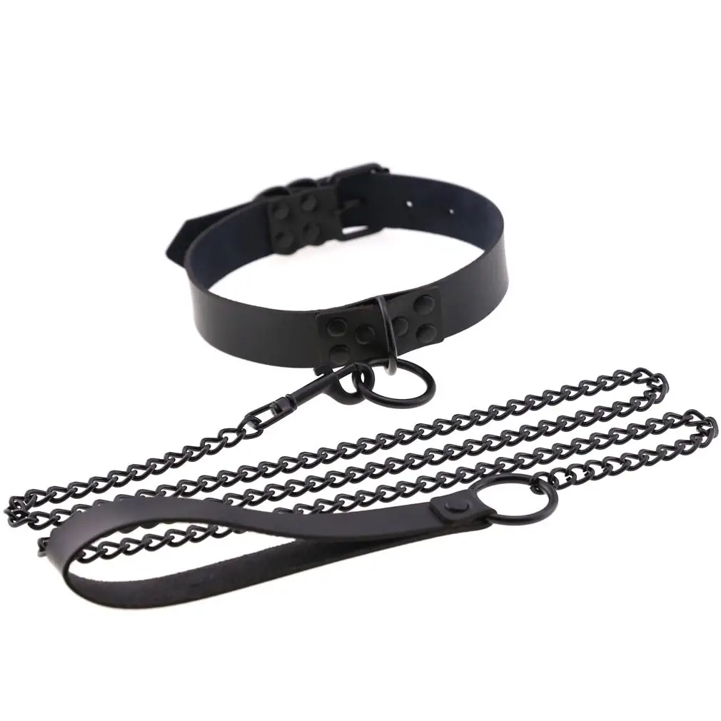 Women's Leather Collar Leash with O-Shaped Clasp