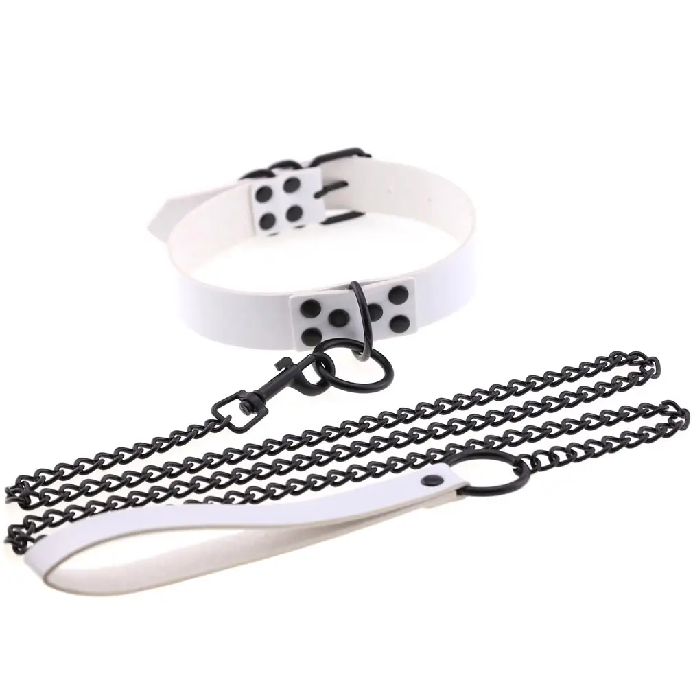 Women's Leather Collar Leash with O-Shaped Clasp