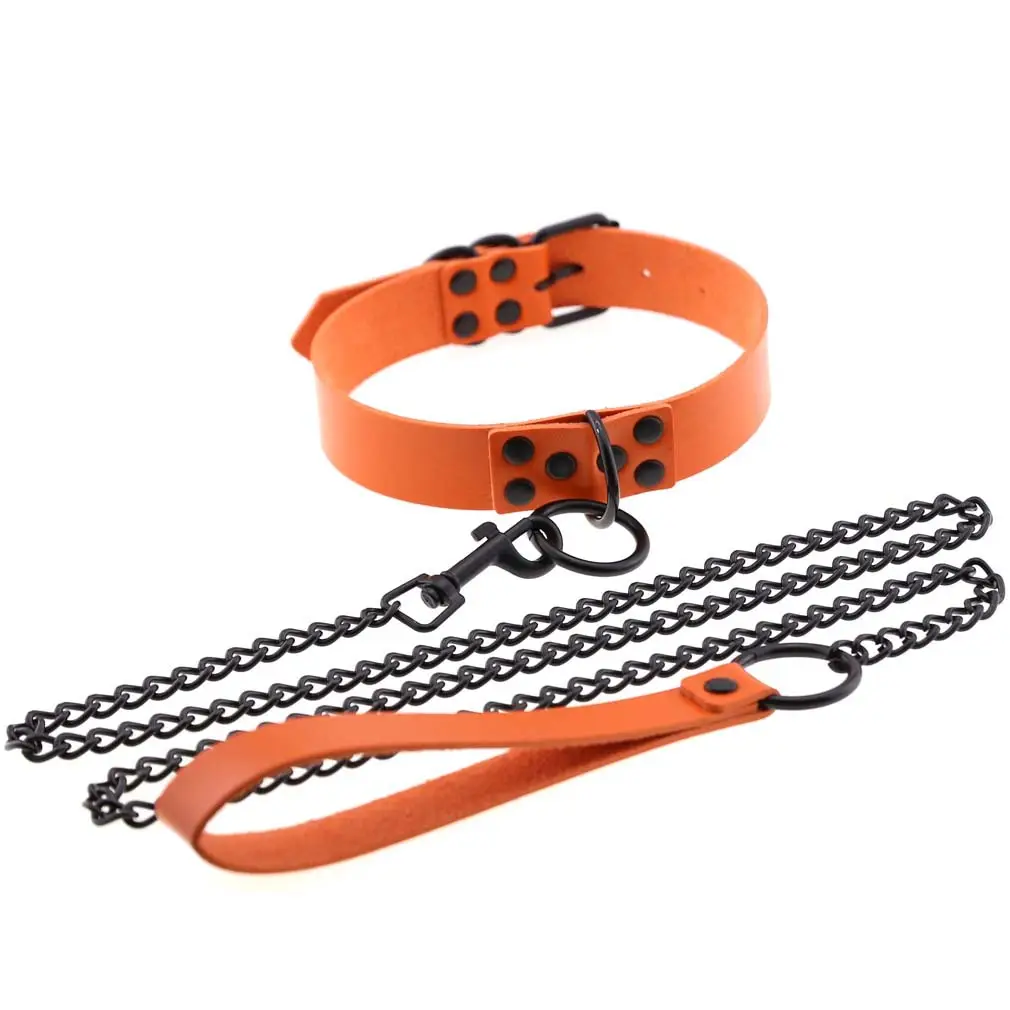 Women's Leather Collar Leash with O-Shaped Clasp