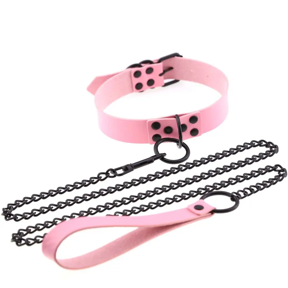 Women's Leather Collar Leash with O-Shaped Clasp