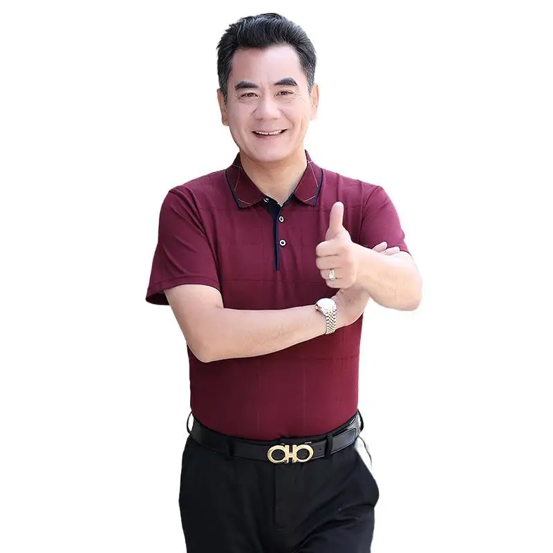 Men's Maroon Polo T-Shirt Summer Cool Breathable