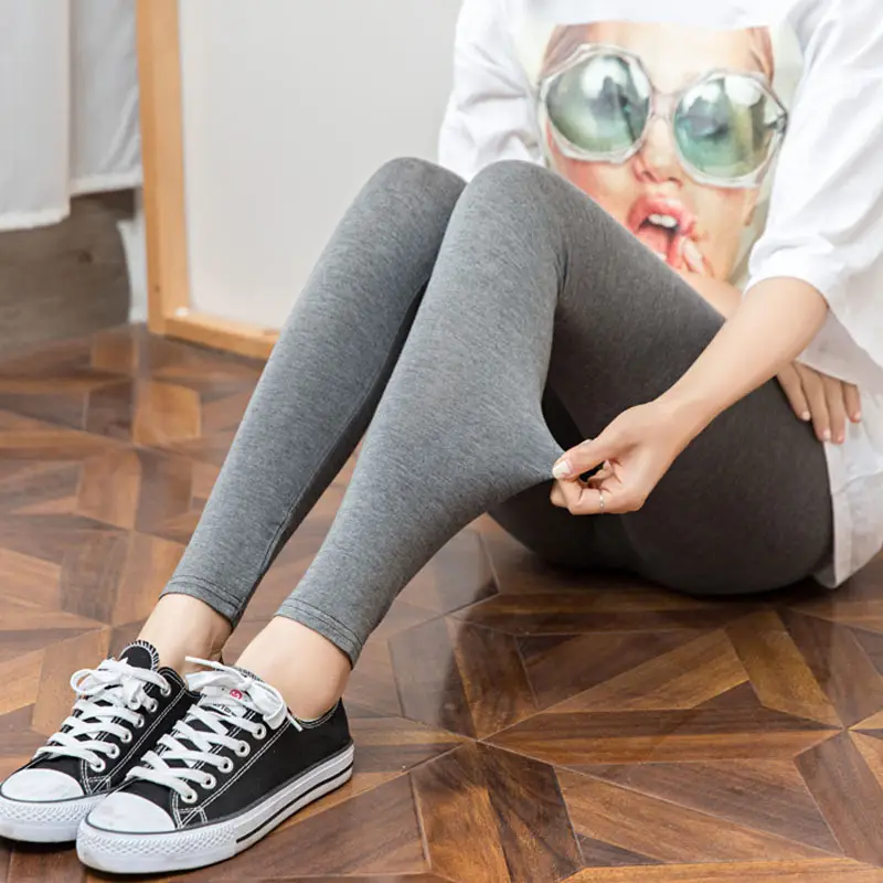 Women Thin Grey Modal Leggings Spring Autumn Wear - Image 5