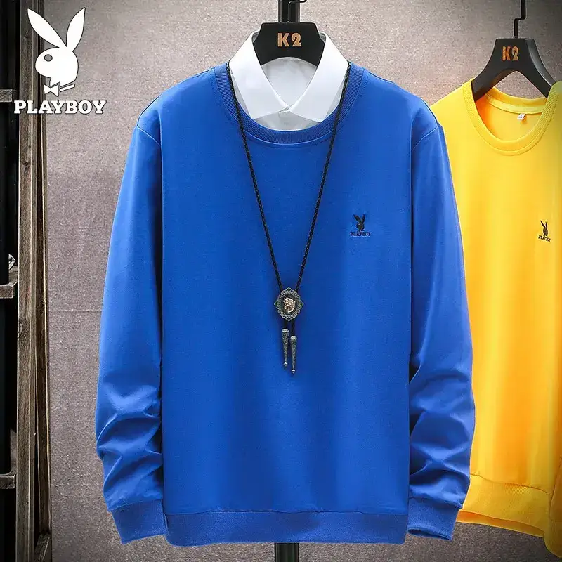 Blue Korean Slim Fit Casual Sweatshirt for Men - Image 3