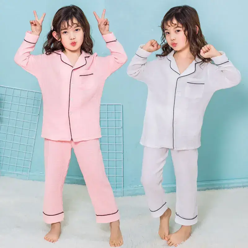 Girls' White Cotton Pajamas Summer Pleated - Image 8