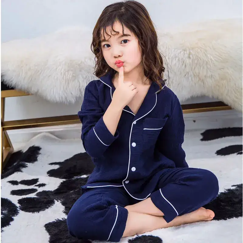 Girls' White Cotton Pajamas Summer Pleated - Image 10